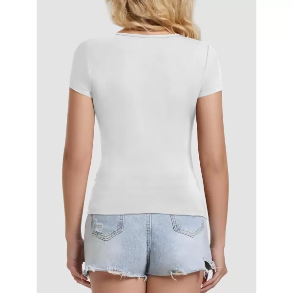 imageATHMILE Modal Short Sleeve Shirts for Women 2024 Fashion Square Neck Basics Slim Fitted TopsWhite