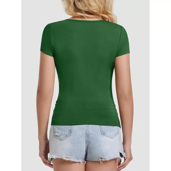 imageATHMILE Modal Short Sleeve Shirts for Women 2024 Fashion Square Neck Basics Slim Fitted TopsDarkgreen
