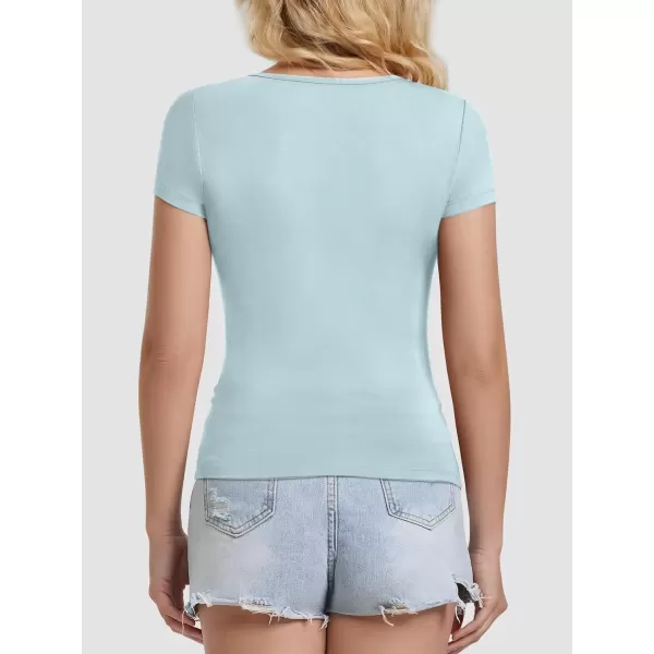 imageATHMILE Modal Short Sleeve Shirts for Women 2024 Fashion Square Neck Basics Slim Fitted TopsSkyblue