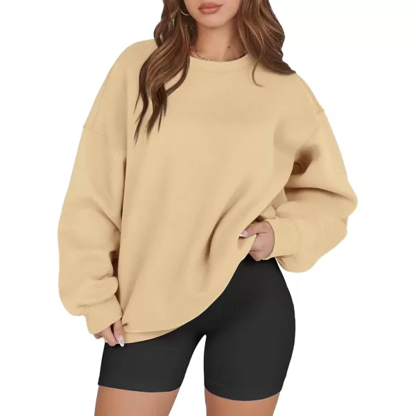 imageATHMILE Oversized Sweatshirt for Women Crewneck Fleece Long Sleeve Pullover Hoodies Tops Fall Fashion Outfits Clothes 2024Apricot