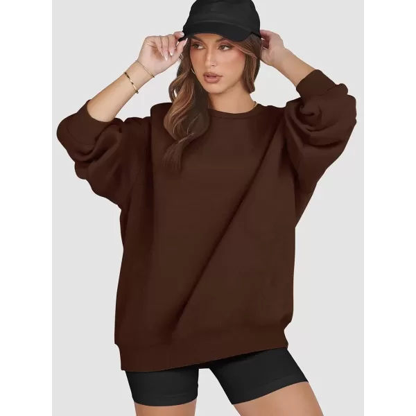 imageATHMILE Oversized Sweatshirt for Women Crewneck Fleece Long Sleeve Pullover Hoodies Tops Fall Fashion Outfits Clothes 2024Brown