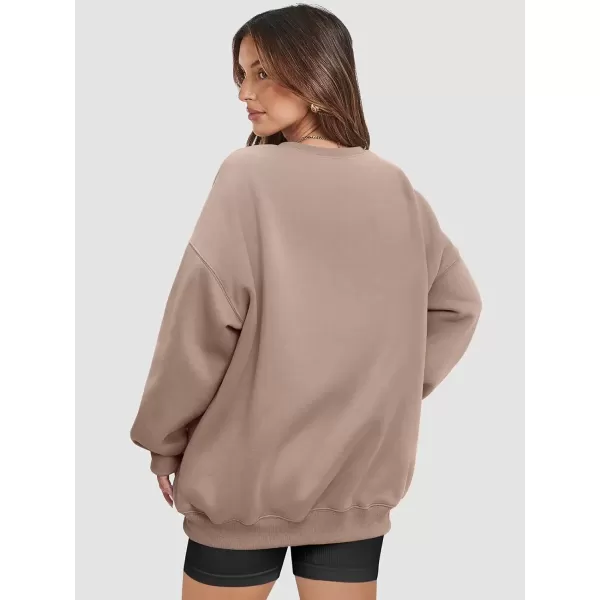 imageATHMILE Oversized Sweatshirt for Women Crewneck Fleece Long Sleeve Pullover Hoodies Tops Fall Fashion Outfits Clothes 2024Coffeegrey