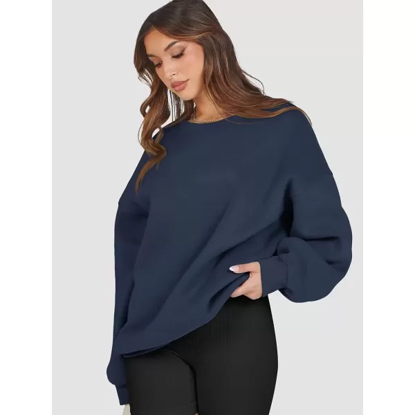 imageATHMILE Oversized Sweatshirt for Women Crewneck Fleece Long Sleeve Pullover Hoodies Tops Fall Fashion Outfits Clothes 2024Navy Blue