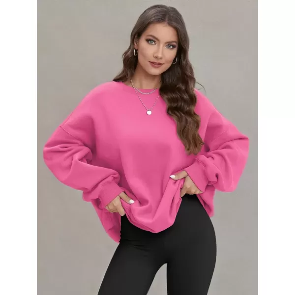 imageATHMILE Oversized Sweatshirt for Women Crewneck Fleece Long Sleeve Pullover Hoodies Tops Fall Fashion Outfits Clothes 2024Hot Pink