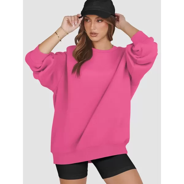 imageATHMILE Oversized Sweatshirt for Women Crewneck Fleece Long Sleeve Pullover Hoodies Tops Fall Fashion Outfits Clothes 2024Hot Pink