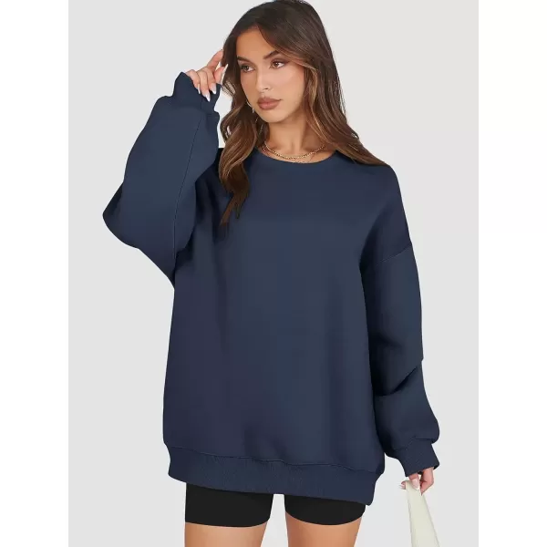 imageATHMILE Oversized Sweatshirt for Women Crewneck Fleece Long Sleeve Pullover Hoodies Tops Fall Fashion Outfits Clothes 2024Navy Blue