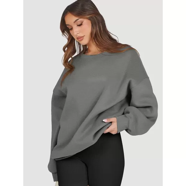 imageATHMILE Oversized Sweatshirt for Women Crewneck Fleece Long Sleeve Pullover Hoodies Tops Fall Fashion Outfits Clothes 2024Dark Grey
