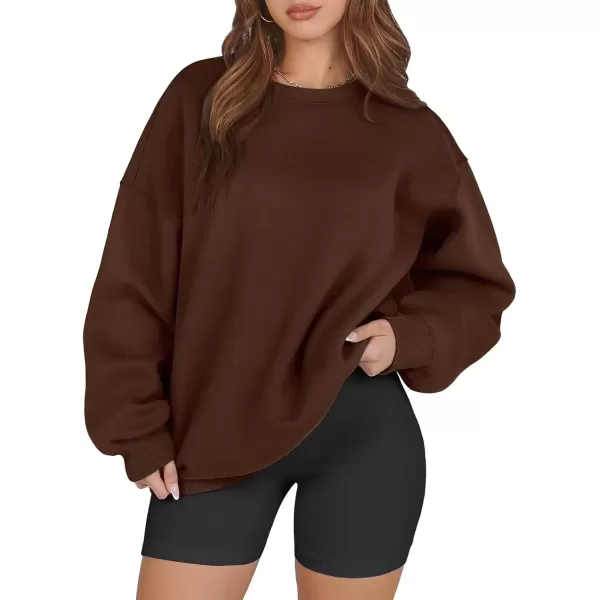 imageATHMILE Oversized Sweatshirt for Women Crewneck Fleece Long Sleeve Pullover Hoodies Tops Fall Fashion Outfits Clothes 2024Brown