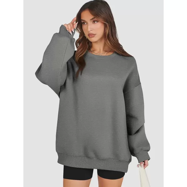 imageATHMILE Oversized Sweatshirt for Women Crewneck Fleece Long Sleeve Pullover Hoodies Tops Fall Fashion Outfits Clothes 2024Dark Grey