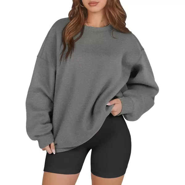 imageATHMILE Oversized Sweatshirt for Women Crewneck Fleece Long Sleeve Pullover Hoodies Tops Fall Fashion Outfits Clothes 2024Dark Grey