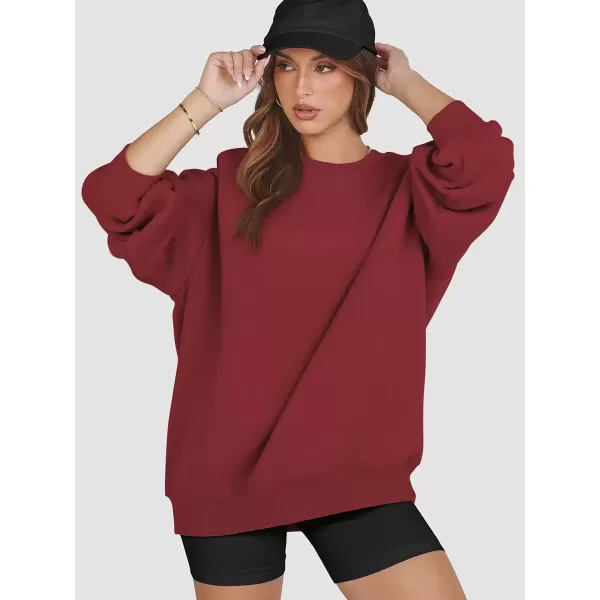 imageATHMILE Oversized Sweatshirt for Women Crewneck Fleece Long Sleeve Pullover Hoodies Tops Fall Fashion Outfits Clothes 2024Wine Red