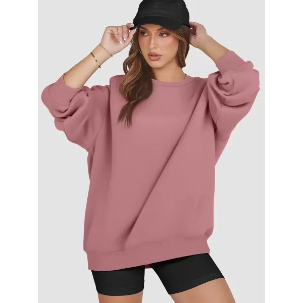 imageATHMILE Oversized Sweatshirt for Women Crewneck Fleece Long Sleeve Pullover Hoodies Tops Fall Fashion Outfits Clothes 2024Deep Pink