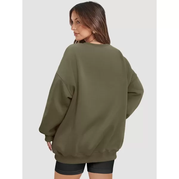 imageATHMILE Oversized Sweatshirt for Women Crewneck Fleece Long Sleeve Pullover Hoodies Tops Fall Fashion Outfits Clothes 2024Armygreen