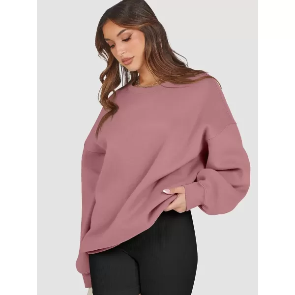 imageATHMILE Oversized Sweatshirt for Women Crewneck Fleece Long Sleeve Pullover Hoodies Tops Fall Fashion Outfits Clothes 2024Deep Pink