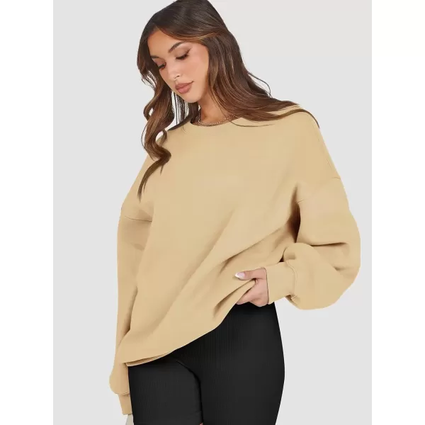 imageATHMILE Oversized Sweatshirt for Women Crewneck Fleece Long Sleeve Pullover Hoodies Tops Fall Fashion Outfits Clothes 2024Apricot