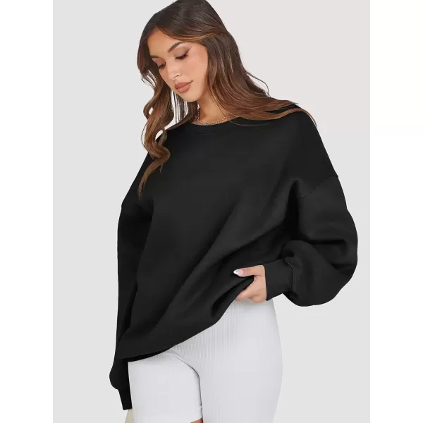 imageATHMILE Oversized Sweatshirt for Women Crewneck Fleece Long Sleeve Pullover Hoodies Tops Fall Fashion Outfits Clothes 2024Black