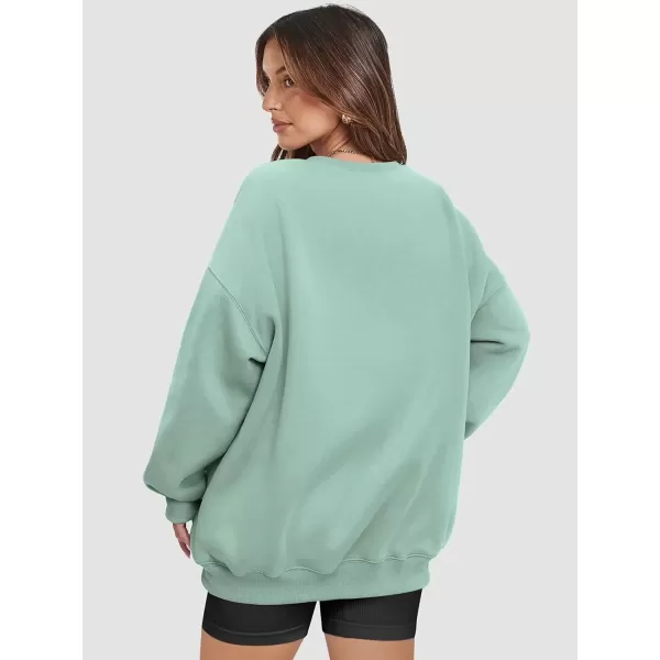 imageATHMILE Oversized Sweatshirt for Women Crewneck Fleece Long Sleeve Pullover Hoodies Tops Fall Fashion Outfits Clothes 2024Lightgreen