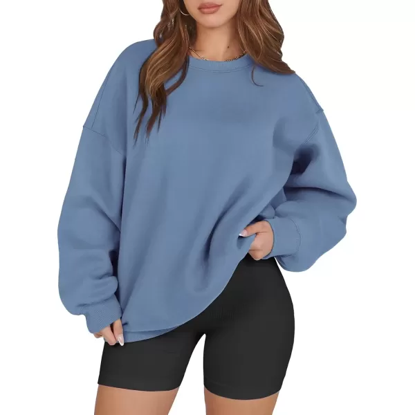 imageATHMILE Oversized Sweatshirt for Women Crewneck Fleece Long Sleeve Pullover Hoodies Tops Fall Fashion Outfits Clothes 2024Greyblue