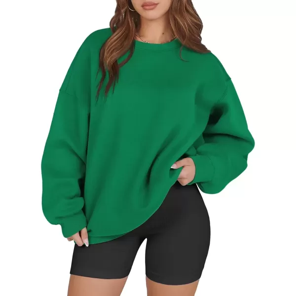 imageATHMILE Oversized Sweatshirt for Women Crewneck Fleece Long Sleeve Pullover Hoodies Tops Fall Fashion Outfits Clothes 2024Grass Green