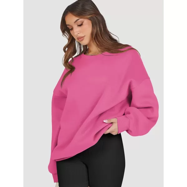imageATHMILE Oversized Sweatshirt for Women Crewneck Fleece Long Sleeve Pullover Hoodies Tops Fall Fashion Outfits Clothes 2024Hot Pink