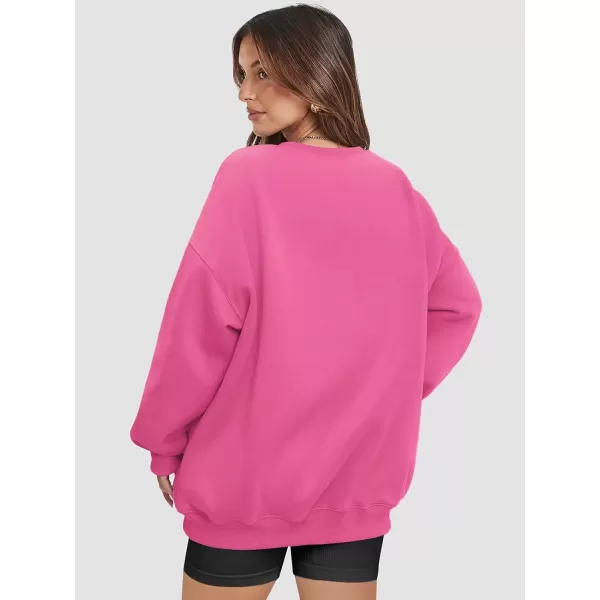 imageATHMILE Oversized Sweatshirt for Women Crewneck Fleece Long Sleeve Pullover Hoodies Tops Fall Fashion Outfits Clothes 2024Hot Pink
