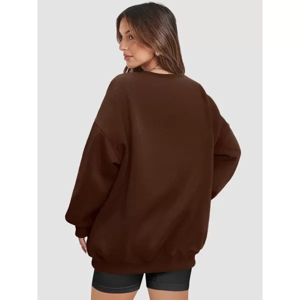 imageATHMILE Oversized Sweatshirt for Women Crewneck Fleece Long Sleeve Pullover Hoodies Tops Fall Fashion Outfits Clothes 2024Brown