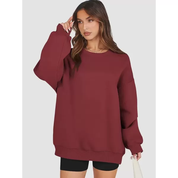 imageATHMILE Oversized Sweatshirt for Women Crewneck Fleece Long Sleeve Pullover Hoodies Tops Fall Fashion Outfits Clothes 2024Wine Red
