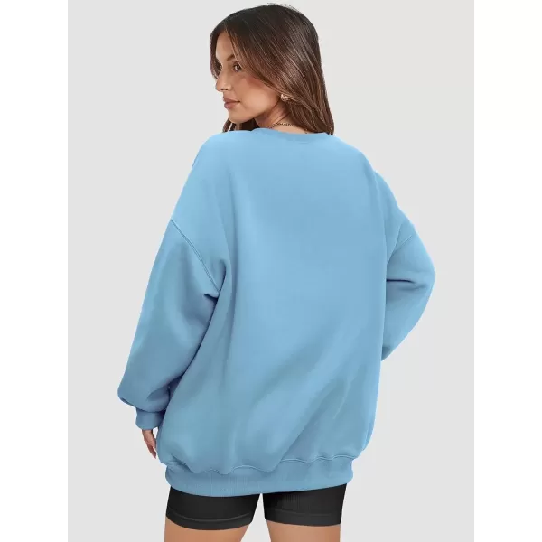 imageATHMILE Oversized Sweatshirt for Women Crewneck Fleece Long Sleeve Pullover Hoodies Tops Fall Fashion Outfits Clothes 2024Lightblue