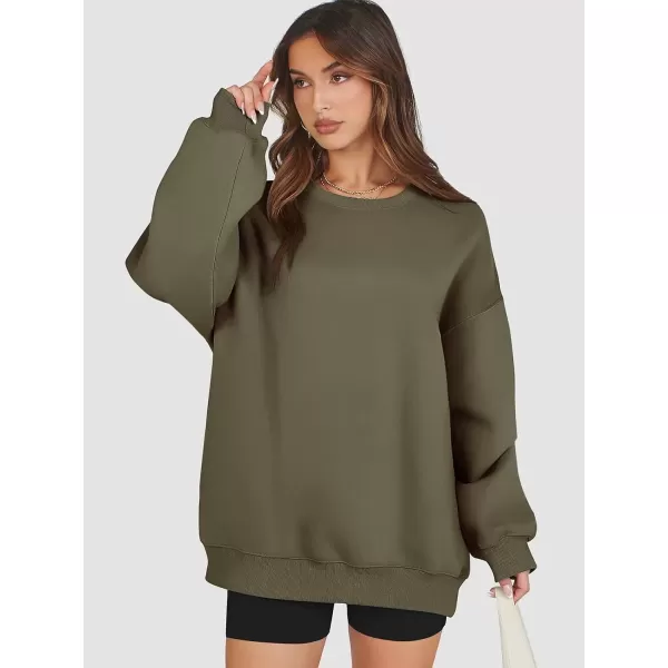 imageATHMILE Oversized Sweatshirt for Women Crewneck Fleece Long Sleeve Pullover Hoodies Tops Fall Fashion Outfits Clothes 2024Armygreen