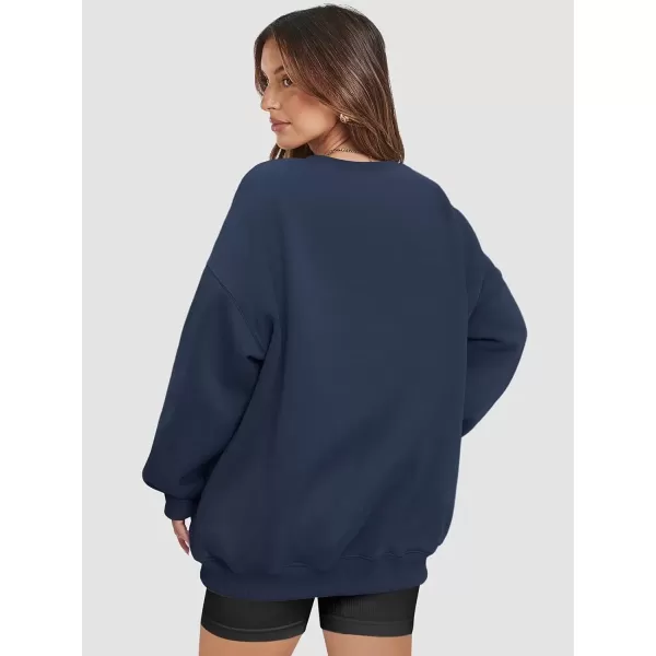 imageATHMILE Oversized Sweatshirt for Women Crewneck Fleece Long Sleeve Pullover Hoodies Tops Fall Fashion Outfits Clothes 2024Navy Blue