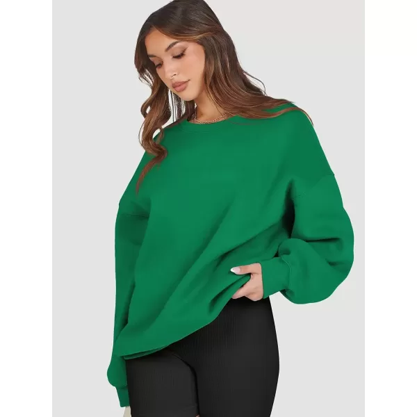 imageATHMILE Oversized Sweatshirt for Women Crewneck Fleece Long Sleeve Pullover Hoodies Tops Fall Fashion Outfits Clothes 2024Grass Green