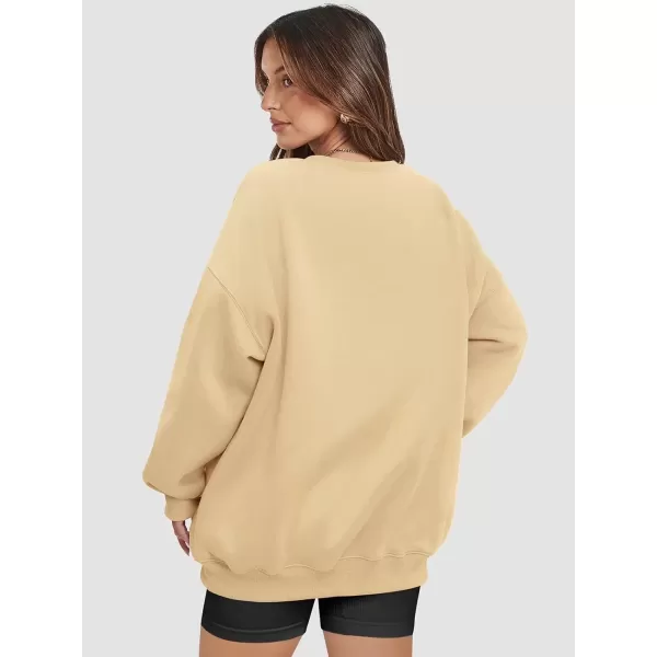imageATHMILE Oversized Sweatshirt for Women Crewneck Fleece Long Sleeve Pullover Hoodies Tops Fall Fashion Outfits Clothes 2024Apricot