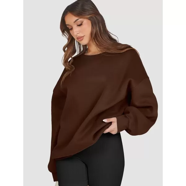 imageATHMILE Oversized Sweatshirt for Women Crewneck Fleece Long Sleeve Pullover Hoodies Tops Fall Fashion Outfits Clothes 2024Brown