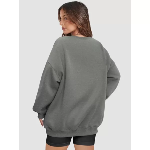 imageATHMILE Oversized Sweatshirt for Women Crewneck Fleece Long Sleeve Pullover Hoodies Tops Fall Fashion Outfits Clothes 2024Dark Grey