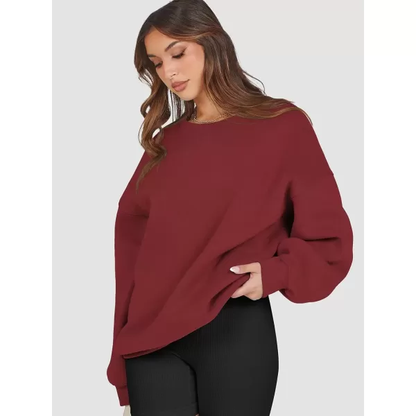 imageATHMILE Oversized Sweatshirt for Women Crewneck Fleece Long Sleeve Pullover Hoodies Tops Fall Fashion Outfits Clothes 2024Wine Red
