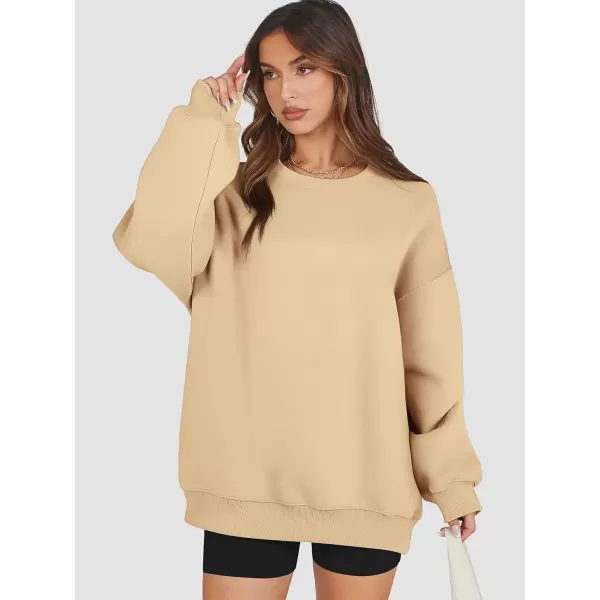 imageATHMILE Oversized Sweatshirt for Women Crewneck Fleece Long Sleeve Pullover Hoodies Tops Fall Fashion Outfits Clothes 2024Apricot