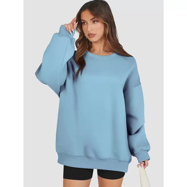 imageATHMILE Oversized Sweatshirt for Women Crewneck Fleece Long Sleeve Pullover Hoodies Tops Fall Fashion Outfits Clothes 2024Lightblue