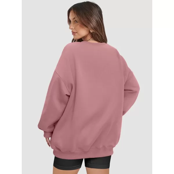 imageATHMILE Oversized Sweatshirt for Women Crewneck Fleece Long Sleeve Pullover Hoodies Tops Fall Fashion Outfits Clothes 2024Deep Pink