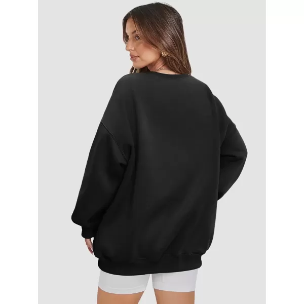 imageATHMILE Oversized Sweatshirt for Women Crewneck Fleece Long Sleeve Pullover Hoodies Tops Fall Fashion Outfits Clothes 2024Black