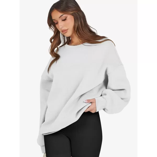 imageATHMILE Oversized Sweatshirt for Women Crewneck Fleece Long Sleeve Pullover Hoodies Tops Fall Fashion Outfits Clothes 2024White