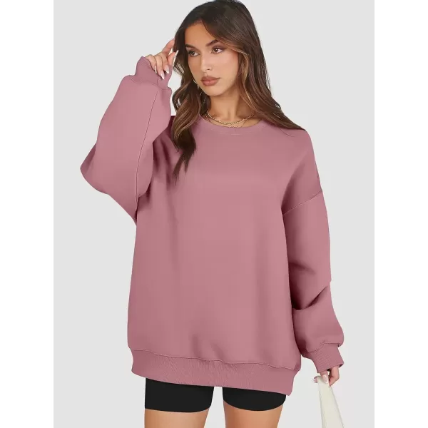 imageATHMILE Oversized Sweatshirt for Women Crewneck Fleece Long Sleeve Pullover Hoodies Tops Fall Fashion Outfits Clothes 2024Deep Pink