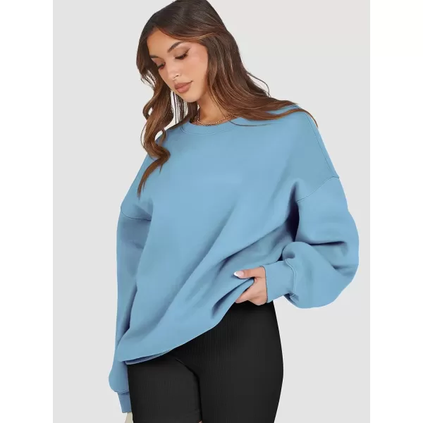 imageATHMILE Oversized Sweatshirt for Women Crewneck Fleece Long Sleeve Pullover Hoodies Tops Fall Fashion Outfits Clothes 2024Lightblue