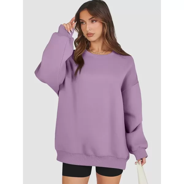 imageATHMILE Oversized Sweatshirt for Women Crewneck Fleece Long Sleeve Pullover Hoodies Tops Fall Fashion Outfits Clothes 2024Purple