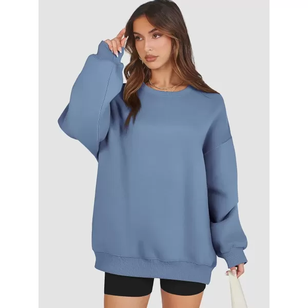 imageATHMILE Oversized Sweatshirt for Women Crewneck Fleece Long Sleeve Pullover Hoodies Tops Fall Fashion Outfits Clothes 2024Greyblue