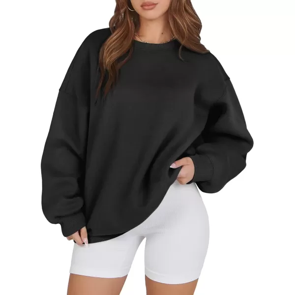 imageATHMILE Oversized Sweatshirt for Women Crewneck Fleece Long Sleeve Pullover Hoodies Tops Fall Fashion Outfits Clothes 2024Black