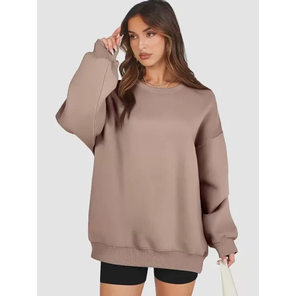 imageATHMILE Oversized Sweatshirt for Women Crewneck Fleece Long Sleeve Pullover Hoodies Tops Fall Fashion Outfits Clothes 2024Coffeegrey