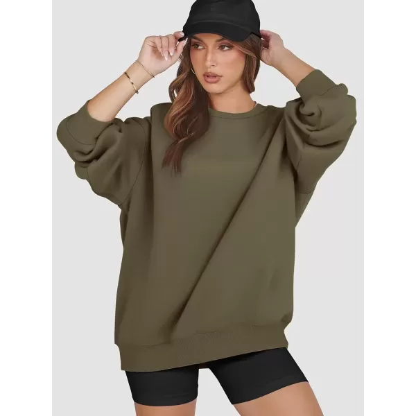imageATHMILE Oversized Sweatshirt for Women Crewneck Fleece Long Sleeve Pullover Hoodies Tops Fall Fashion Outfits Clothes 2024Armygreen