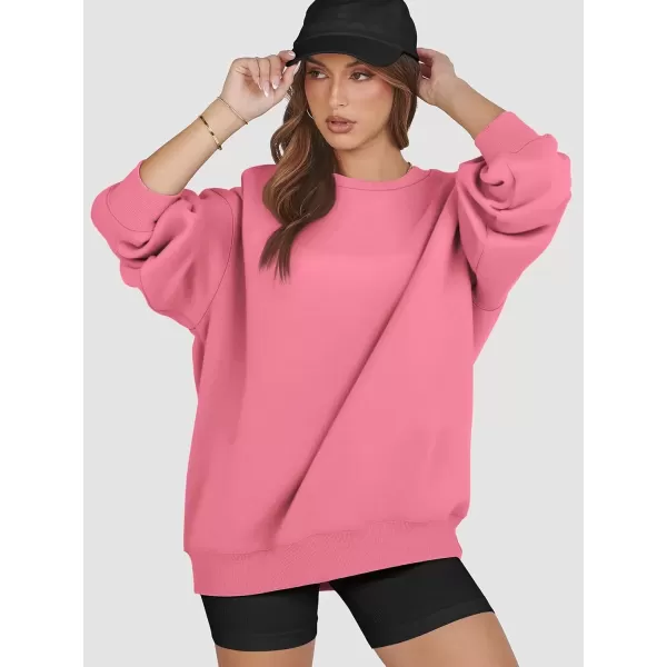 imageATHMILE Oversized Sweatshirt for Women Crewneck Fleece Long Sleeve Pullover Hoodies Tops Fall Fashion Outfits Clothes 2024Pink