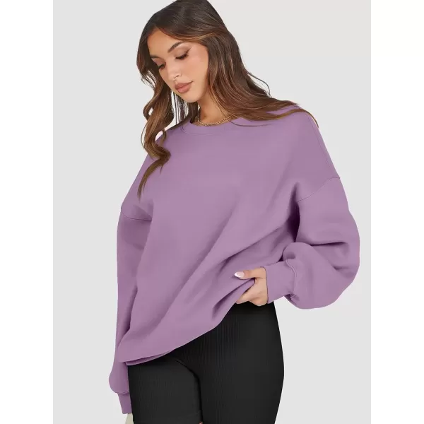 imageATHMILE Oversized Sweatshirt for Women Crewneck Fleece Long Sleeve Pullover Hoodies Tops Fall Fashion Outfits Clothes 2024Purple