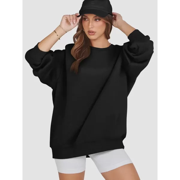 imageATHMILE Oversized Sweatshirt for Women Crewneck Fleece Long Sleeve Pullover Hoodies Tops Fall Fashion Outfits Clothes 2024Black